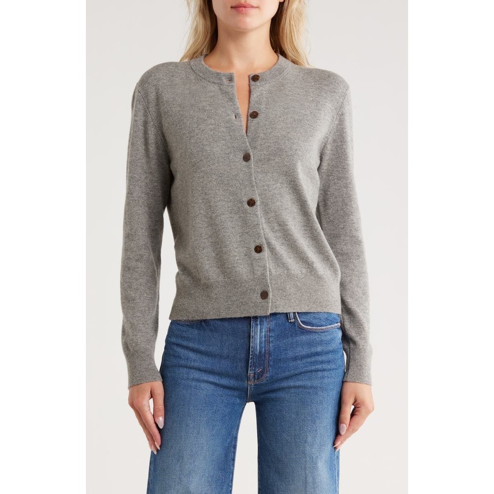Vince Womens Gray Wool Cashmere Blend Crewneck Button‎ Front Cardigan Sweater L